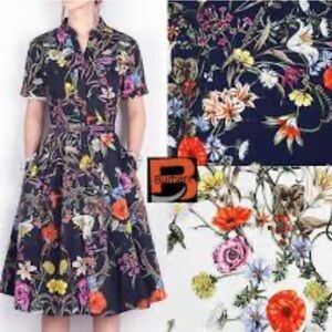 Navy Fit and Flare Floral Spring Dress • Sz Large NEW!